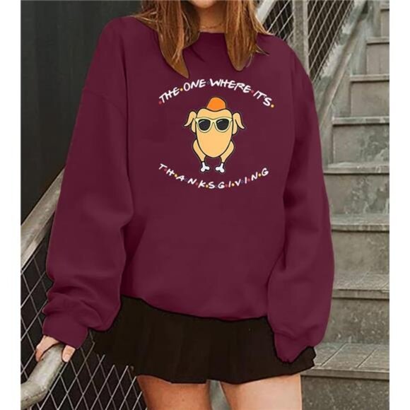 Women's Oversized Thanksgiving Sweatshirt: Turkey Graphic Long Sleeve Top - Picture 4 of 6